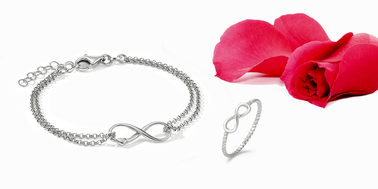 Ensemble Bijoux Collier Infini Avec Boucles D'Oreilles Et Bracelet - Symbole Amour Éternel