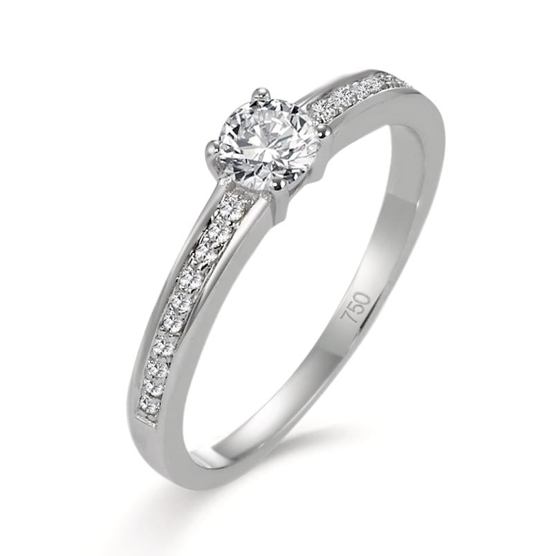 Bague solitaire Or blanc 18K Diamant blanc, 0.10 ct, 10 Pierres, brillant, w-si, Diamant blanc, 0.35 ct, brillant, w-si