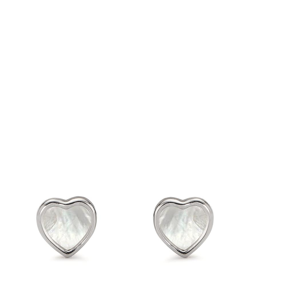 Clous d'oreilles Or blanc 14K nacre blanc Coeur Ø6 mm