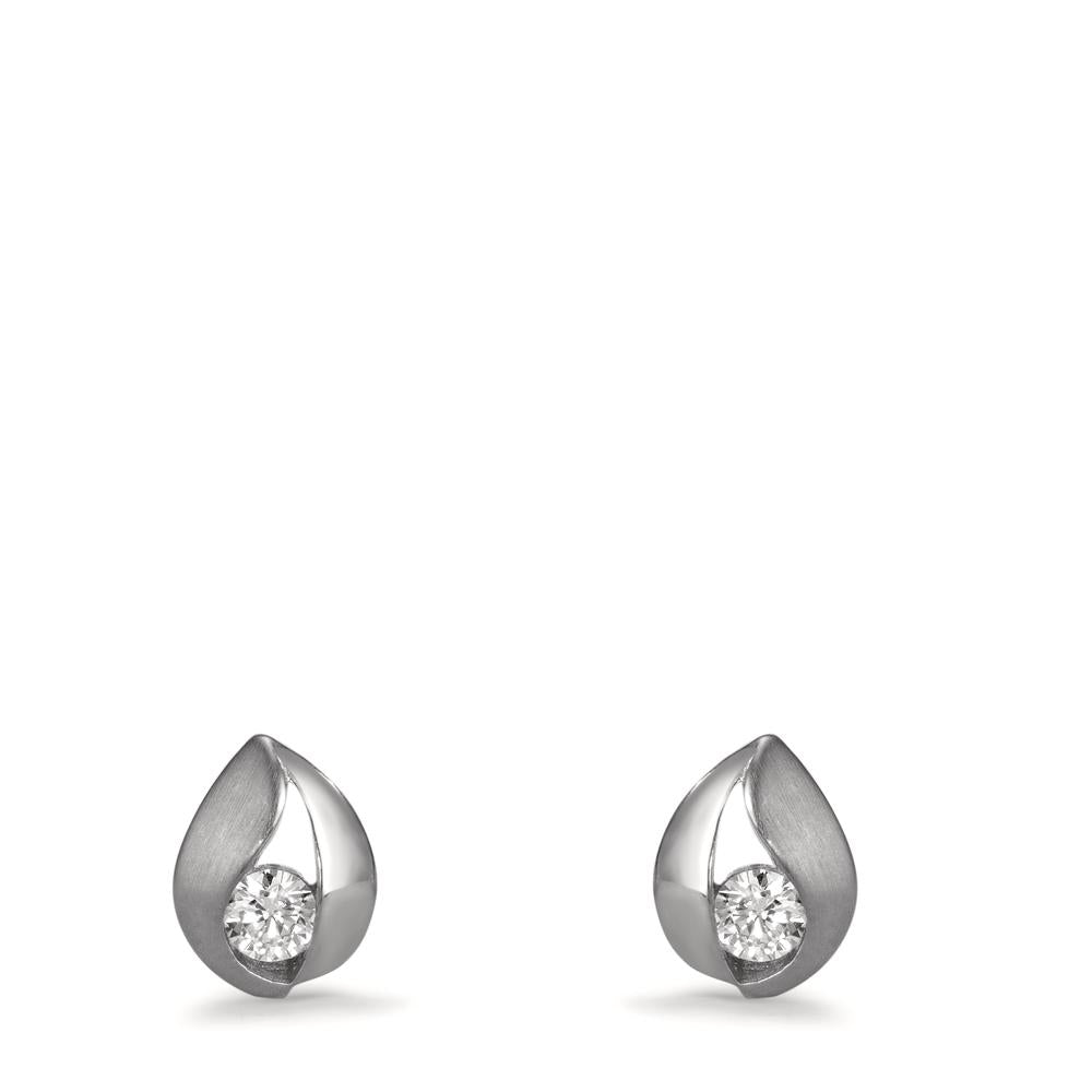 Clous d'oreilles Or blanc 9K Zircone 2 Pierres
