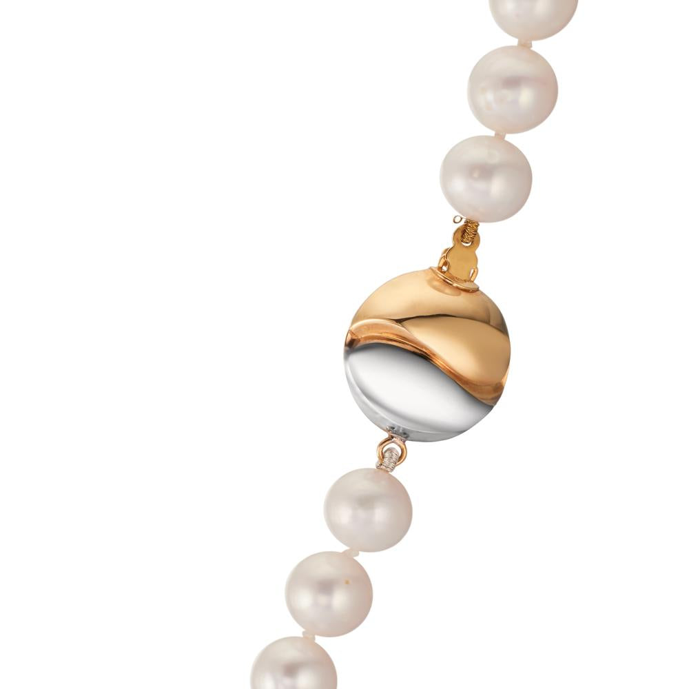 Collier Or jaune 18K, Or blanc 18K perle d'eau douce blanc, 7.5 mm 47 cm