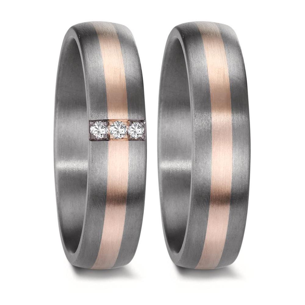 Partnerring 999 Tantal, 585/14 K Rosegold Diamant 0.045 ct, 3 Steine, w-si