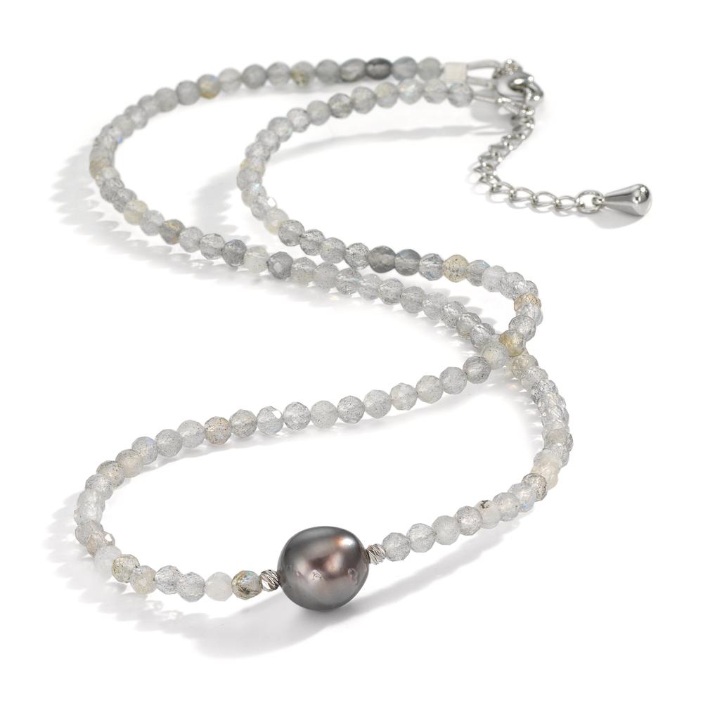 Collier Acier inoxydable Labradorite gris, 3 mm perle de Tahiti, 9.5 mm 43-47 cm
