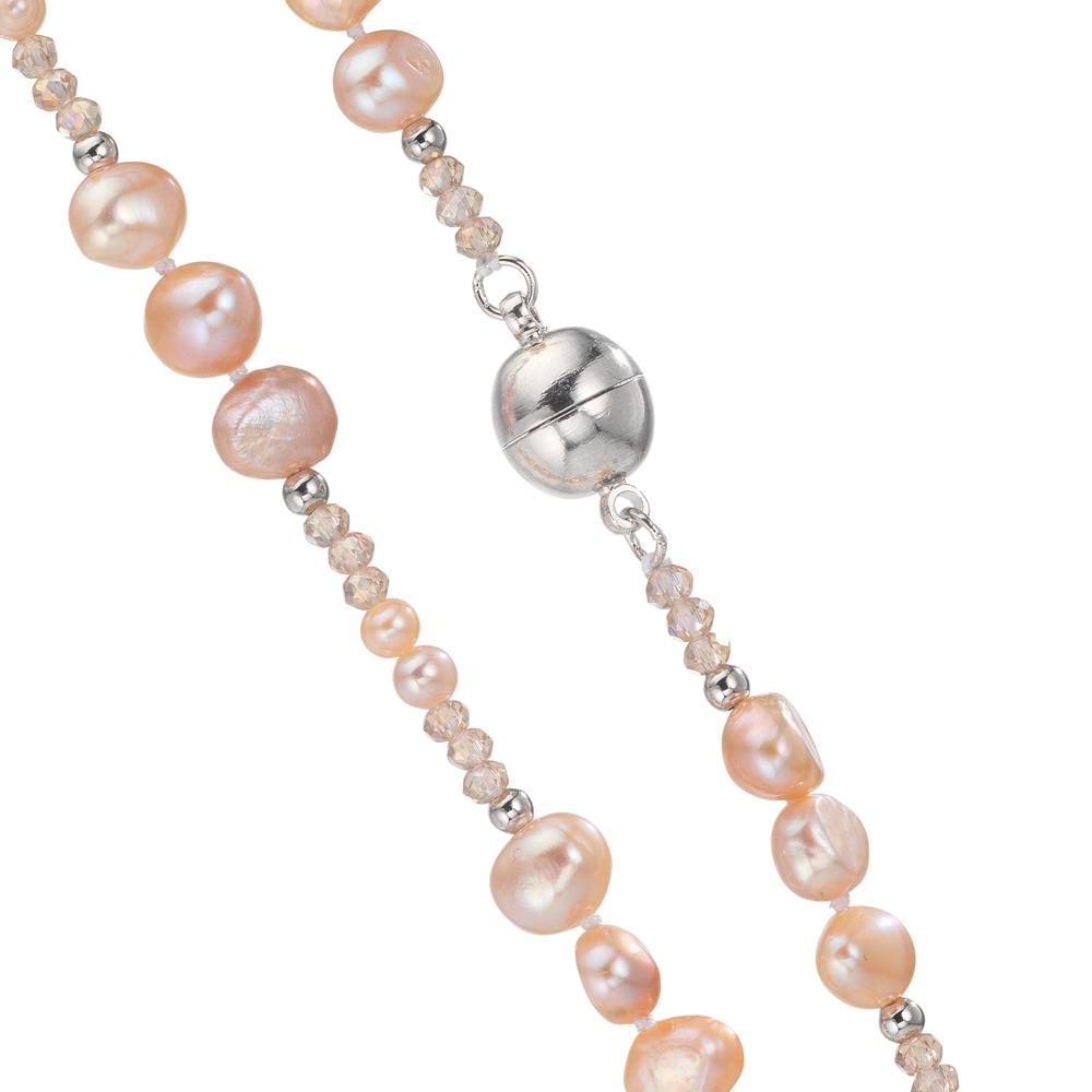 Collier Acier inoxydable Cristal rose perle d'eau douce rose 90 cm