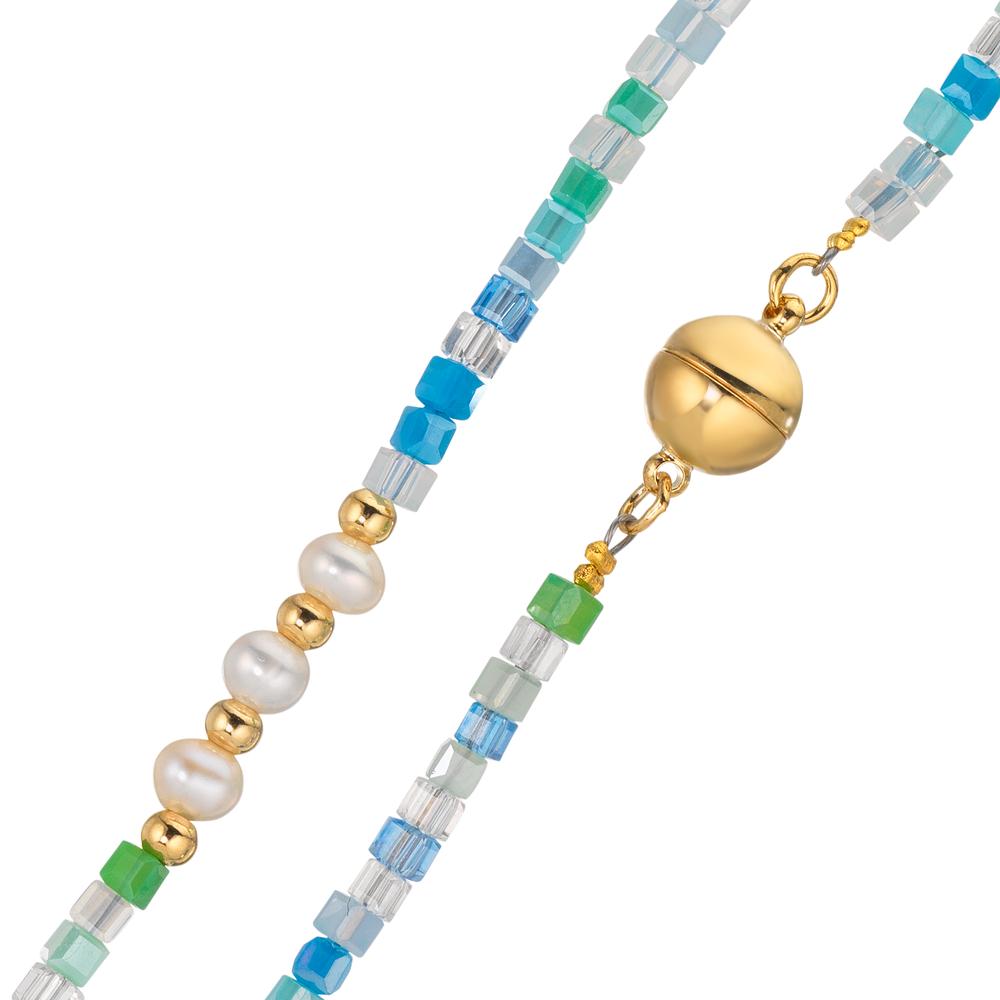 Collier Edelstahl Kristall gelb IP beschichtet Süsswasserzuchtperle, 5 Perlen, 4.5 mm 43 cm