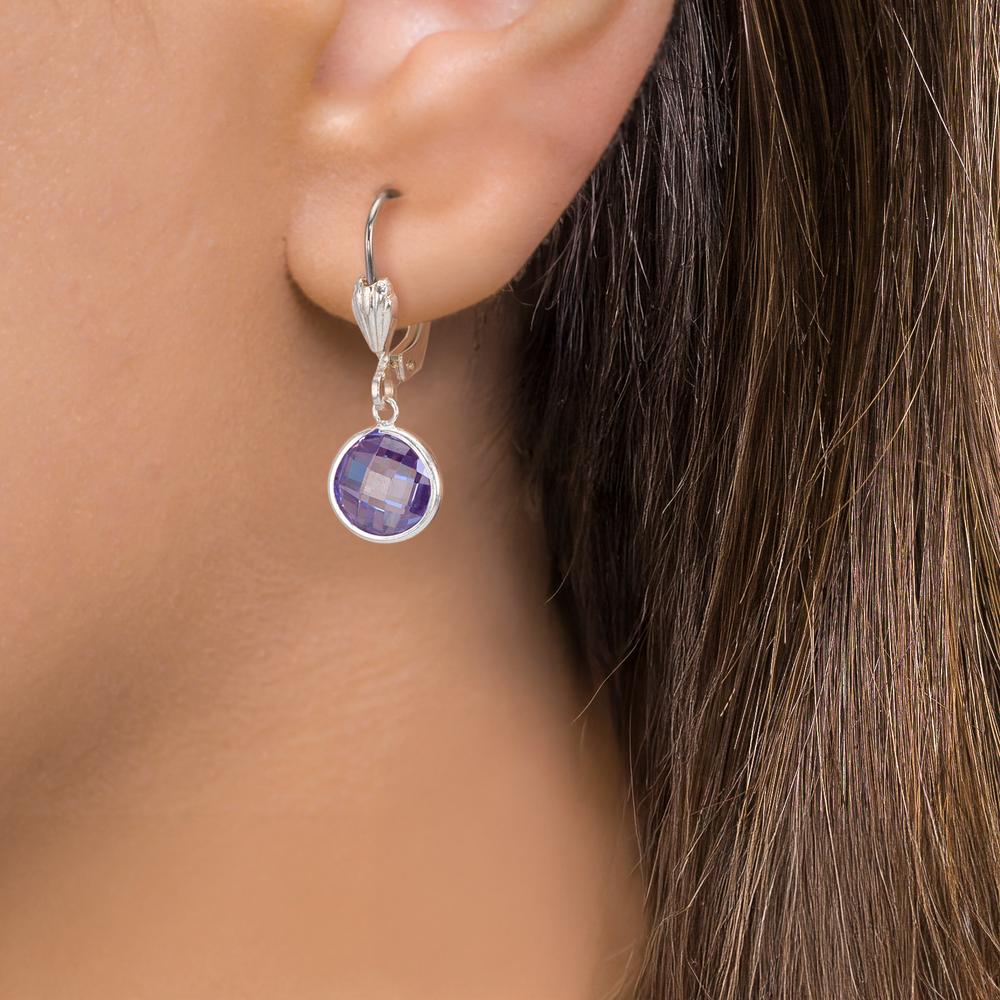 Pendant d'oreilles Antiallergique Zircone violet, 2 Pierres, 8 mm