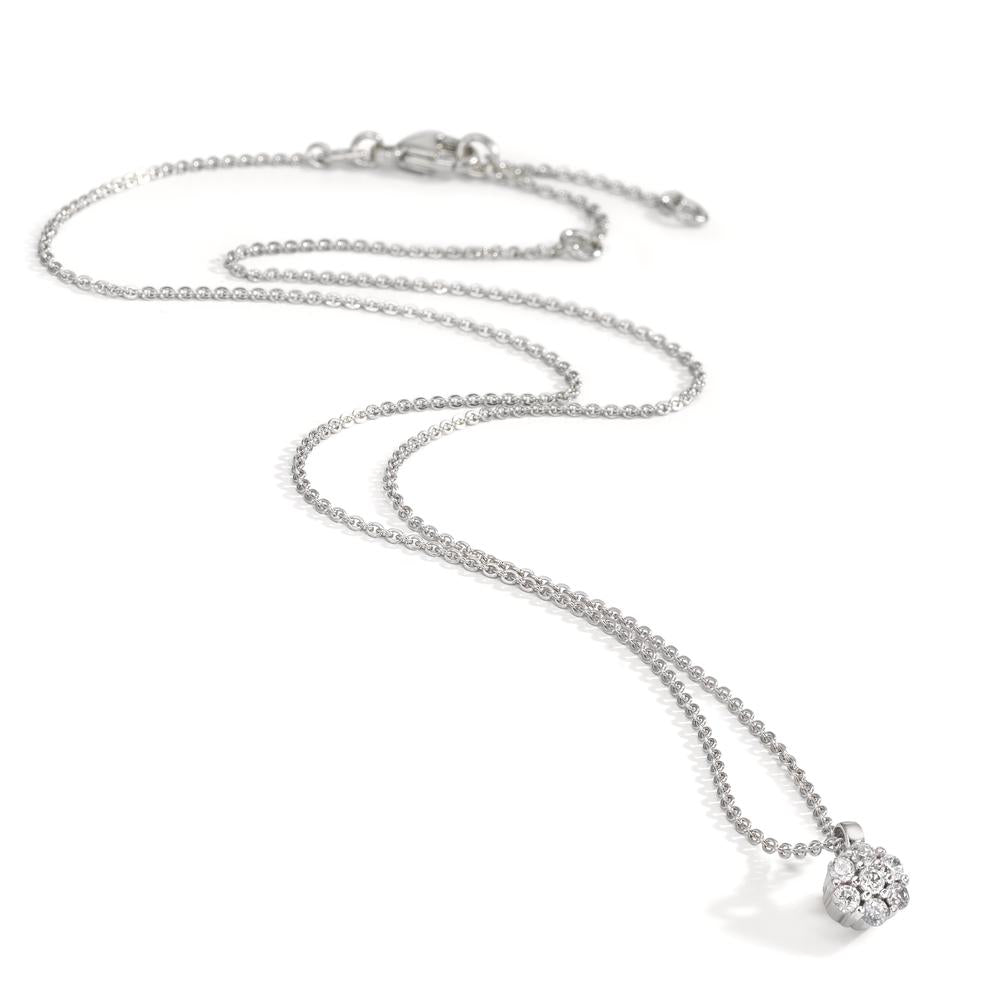 Collier Argent Zircone 7 Pierres Rhodié Fleur 38 cm