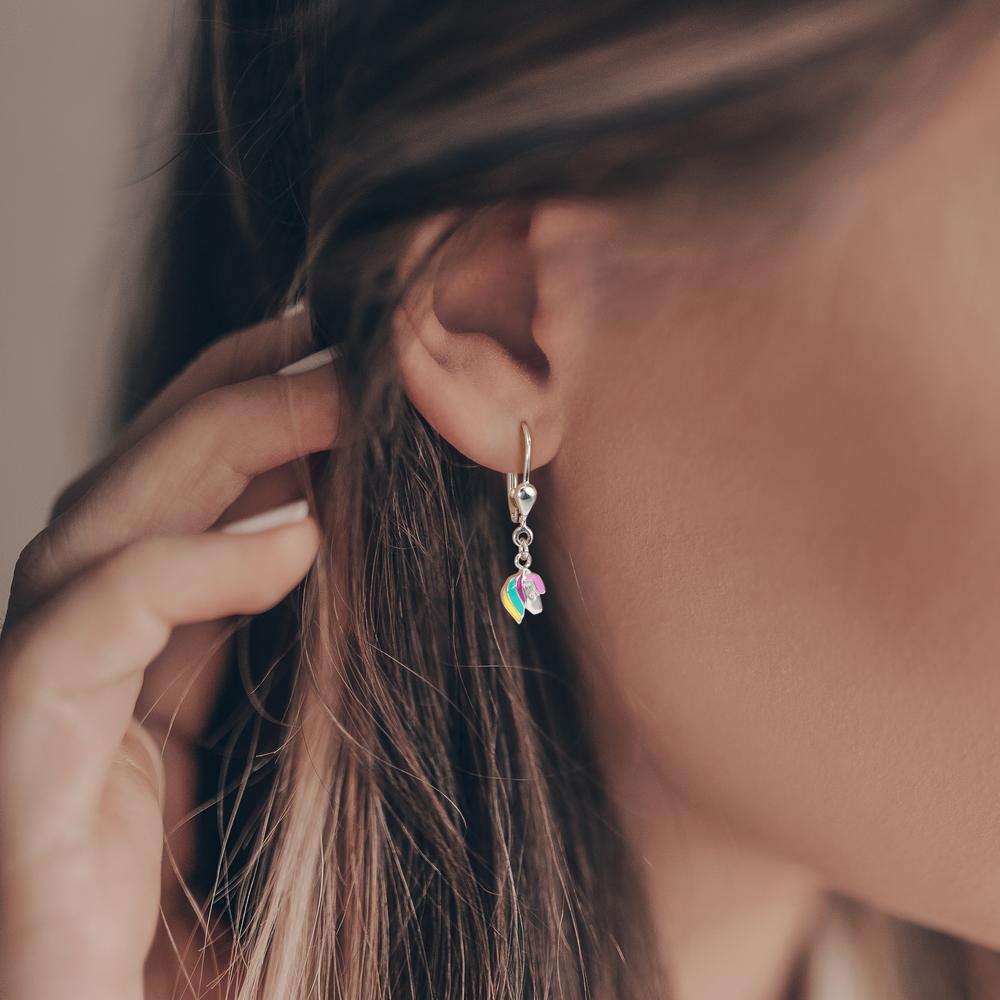 Pendant d'oreilles Argent Rhodié Cheval