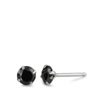 Clous d'oreilles Argent Zircone noir, 2 Pierres, rond, 5 mm-540620
