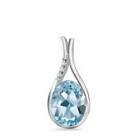 Pendentif Or blanc 750/18 K Topaze bleu, ovale, Diamant blanc, 0.015 ct, 3 Pierres, brillant, w-si-558134