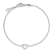 Bracelet Or blanc 750/18 K Diamant 0.07 ct, 14 Pierres, w-si Coeur 17-18 cm-589571