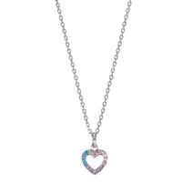 Halskette mit Anhänger Silber Zirkonia bunt rhodiniert Herz 36-38 cm verstellbar-605812