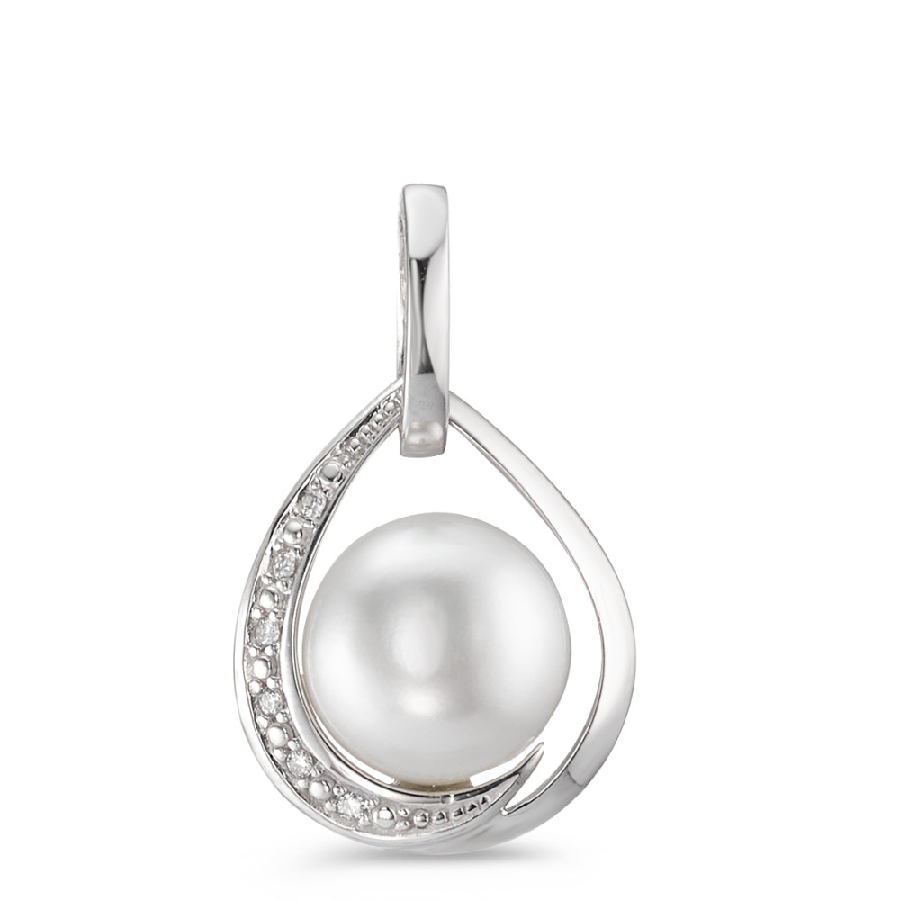 Pendentif Or blanc 750/18 K Diamant blanc, 0.03 ct, 6 Pierres, brillant, w-si perle d'eau douce-558074