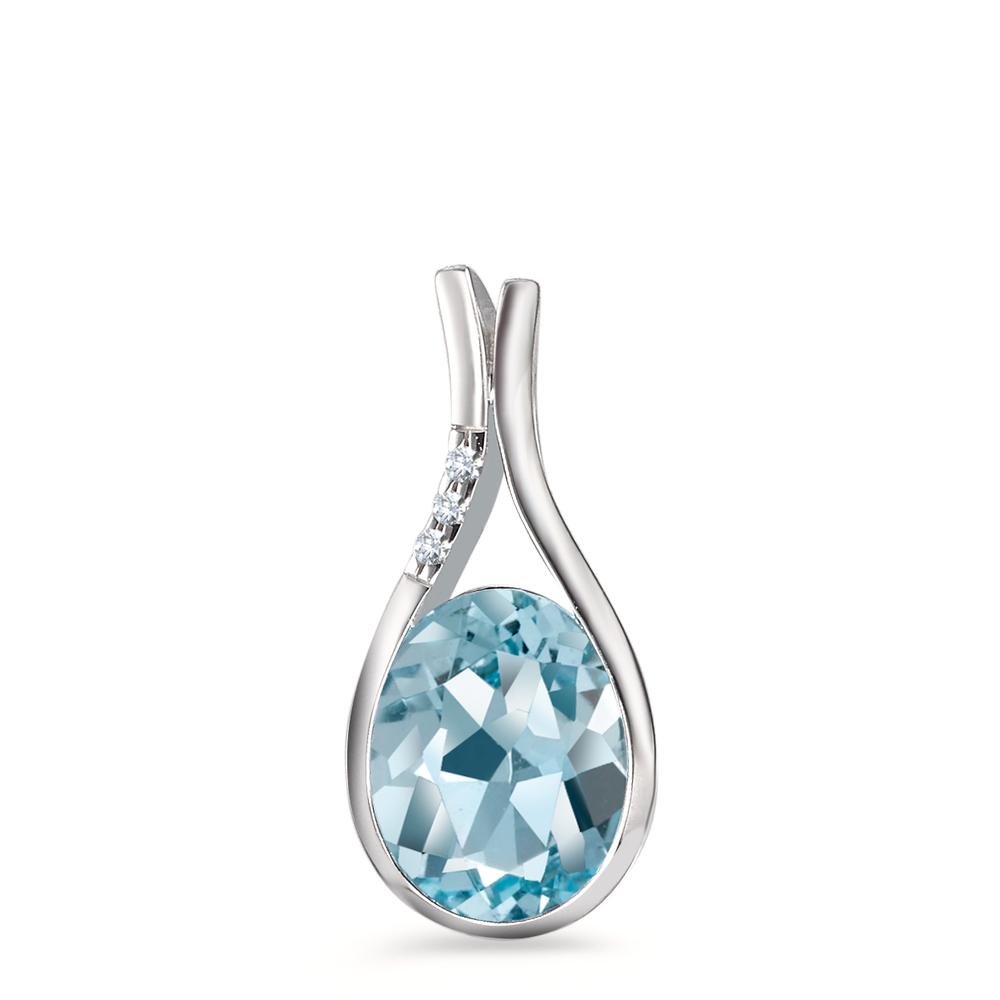 Pendentif Or blanc 750/18 K Topaze bleu, ovale, Diamant blanc, 0.015 ct, 3 Pierres, brillant, w-si-558134