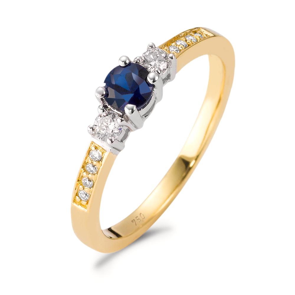 Fingerring 750/18 K Gelbgold, 750/18 K Weissgold Diamant blau, 0.15 ct, 11 Steine, w-si-563315