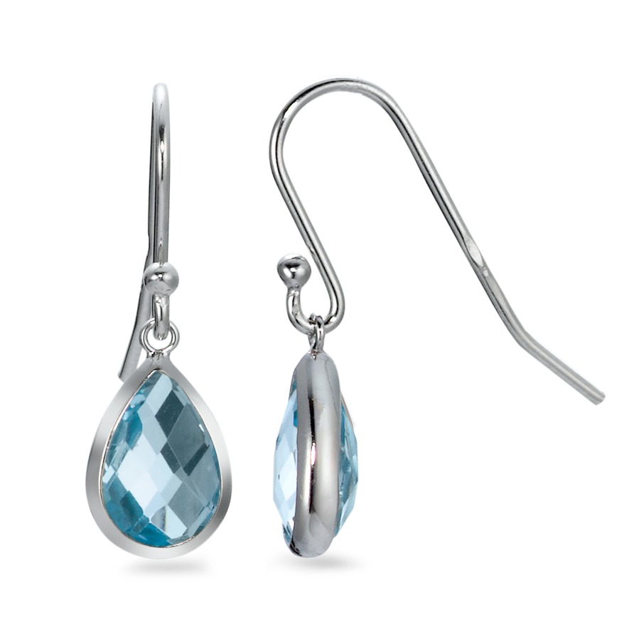 Ohrhänger Silber Topas blau, 2 Steine rhodiniert-568025