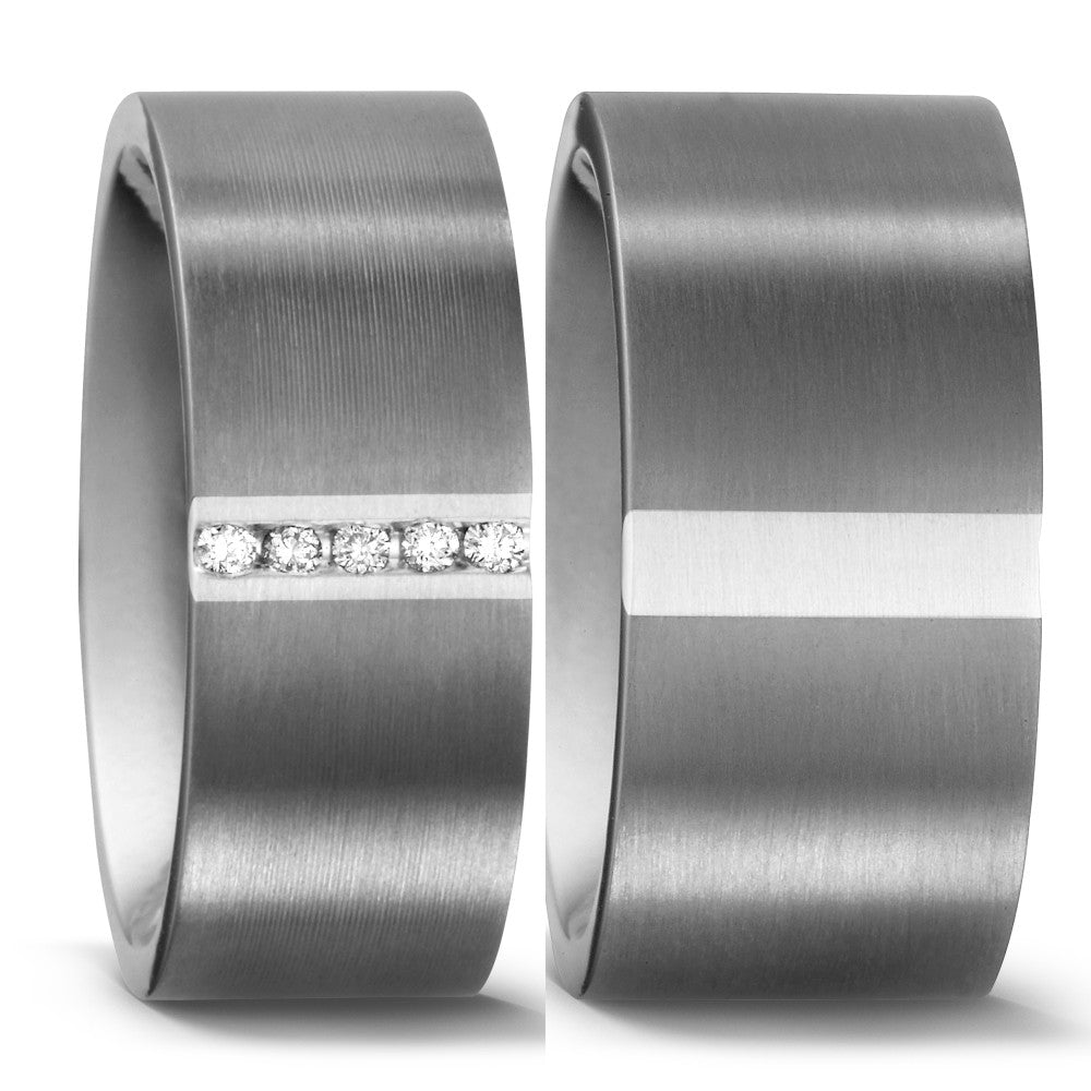Alliance Titane, Argent Diamant 0.05 ct, 5 Pierres, w-si