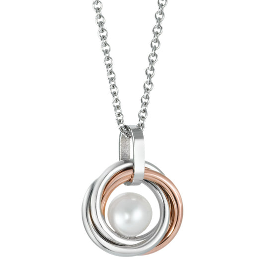 Chaînette avec pendentif Acier inoxydable rosé PVD perle d'eau douce blanc, 8 mm 39-45 cm