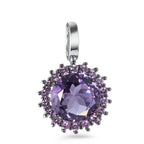 Pendentif Or blanc 18K Améthyste violet, Saphir violet, 18 Pierres Ø14 mm