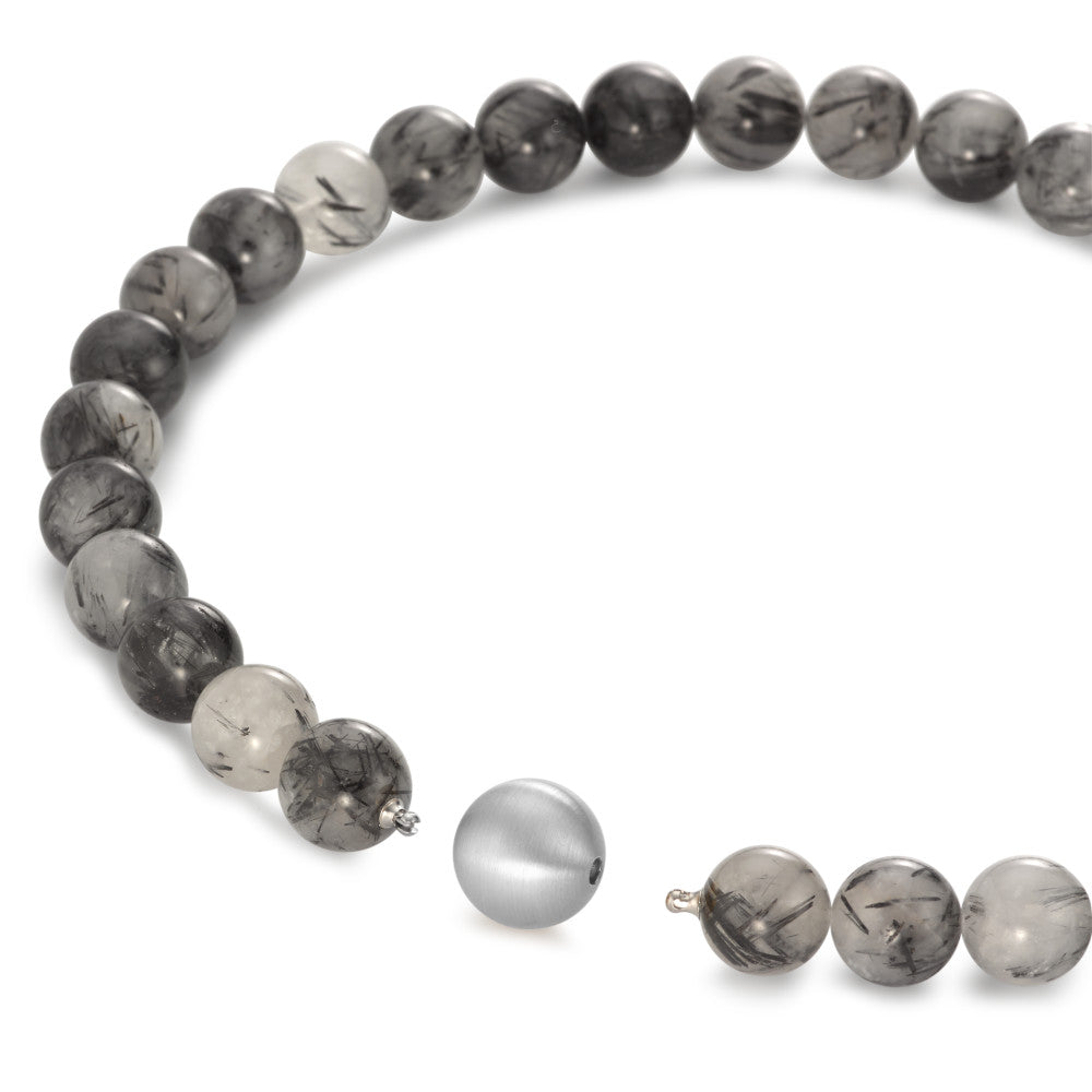 Collier Edelstahl Bergkristall mehrfarbig, 14 mm, Onyx 16 mm 45 cm Ø14 mm