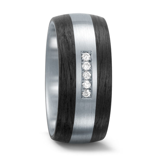 Bague Acier inoxydable, Carbone Diamant blanc, 0.10 ct, 5 Pierres, w-si