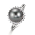 Bague Or blanc 18K Diamant 0.27 ct, 22 Pierres, w-si perle de Tahiti gris, 10 mm