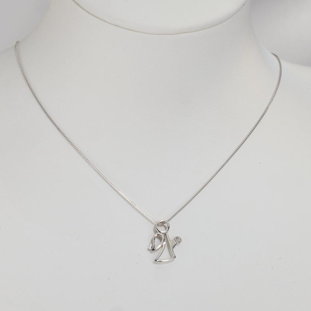 Pendentif Or blanc 18K Diamant 0.007 ct, w-si Ange