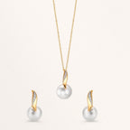 Clous d'oreilles Or jaune 18K Diamant blanc, 0.10 ct, 2 Pierres, brillant, w-si perle d'eau douce blanc, 2 Perles, 7 mm