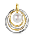 Pendentif Or jaune 18K, Or blanc 18K Diamant blanc, 0.04 ct, 12 Pierres, brillant, w-si perle d'eau douce, 9.5 mm Ø25 mm