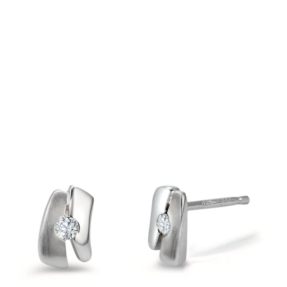 Clous d'oreilles Argent Zircone 2 Pierres Rhodié