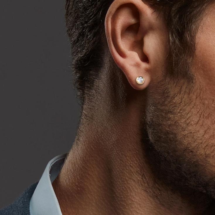 Clous d'oreilles Or jaune 18K Zircone 2 Pierres Ø3 mm