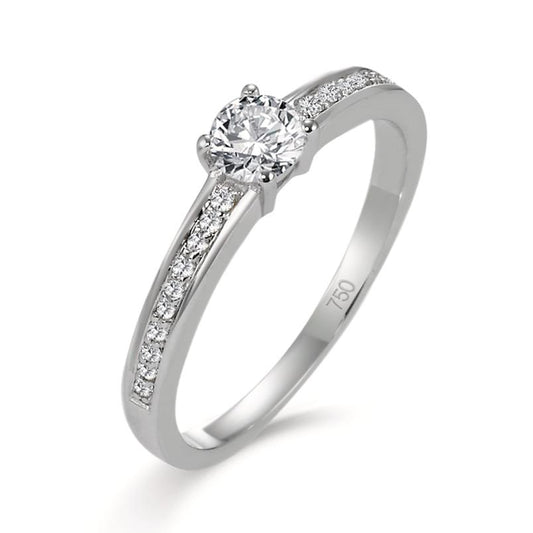 Solitär Ring 750/18 K Weissgold Diamant weiss, 0.10 ct, 10 Steine, Brillantschliff, w-si, Diamant weiss, 0.35 ct, Brillantschliff, w-si