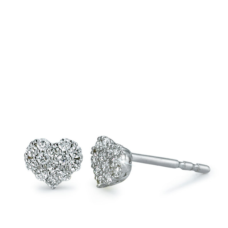 Clous d'oreilles Or blanc 18K Diamant 0.20 ct, 26 Pierres, brillant, w-si Coeur Ø5 mm