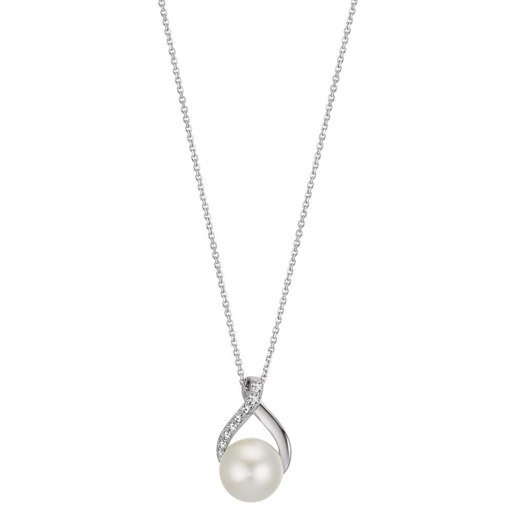 Chaînette avec pendentif Or blanc 18K perle d'eau douce blanc, 8 mm 42 cm