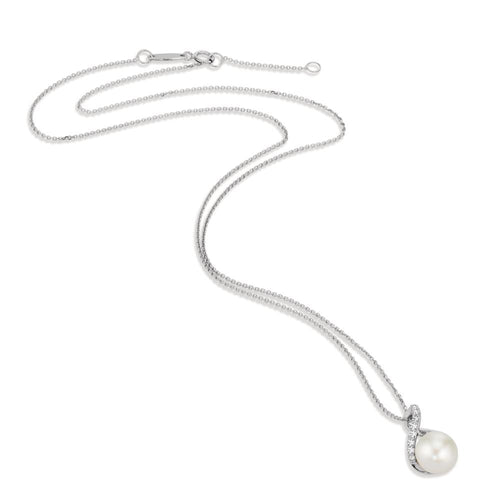 Chaînette avec pendentif Or blanc 18K perle d'eau douce blanc, 8 mm 42 cm