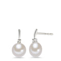 Clous d'oreilles Or blanc 9K Diamant blanc, 0.02 ct, 2 Pierres, brillant, p1 perle d'eau douce blanc, 2 Perles 7-7.5 mm