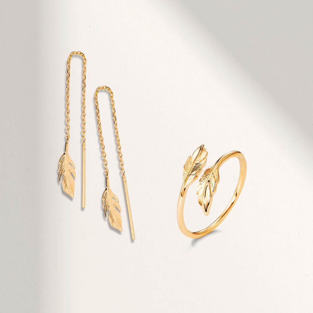 Bague Bronze jaune Plaqué or Plume