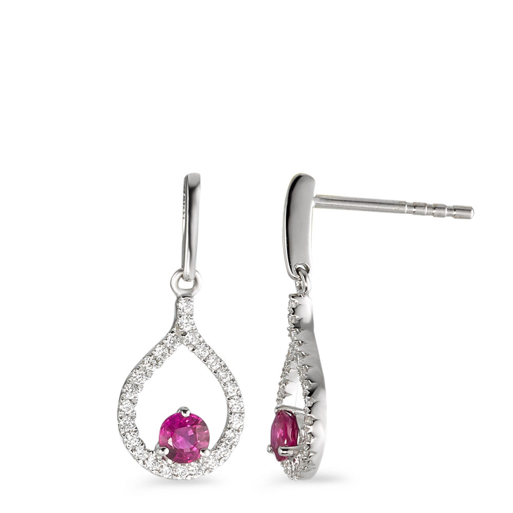 Pendant d'oreilles Or blanc 18K Rubis rouge, 2 Pierres, Diamant 0.18 ct, 50 Pierres, w-si