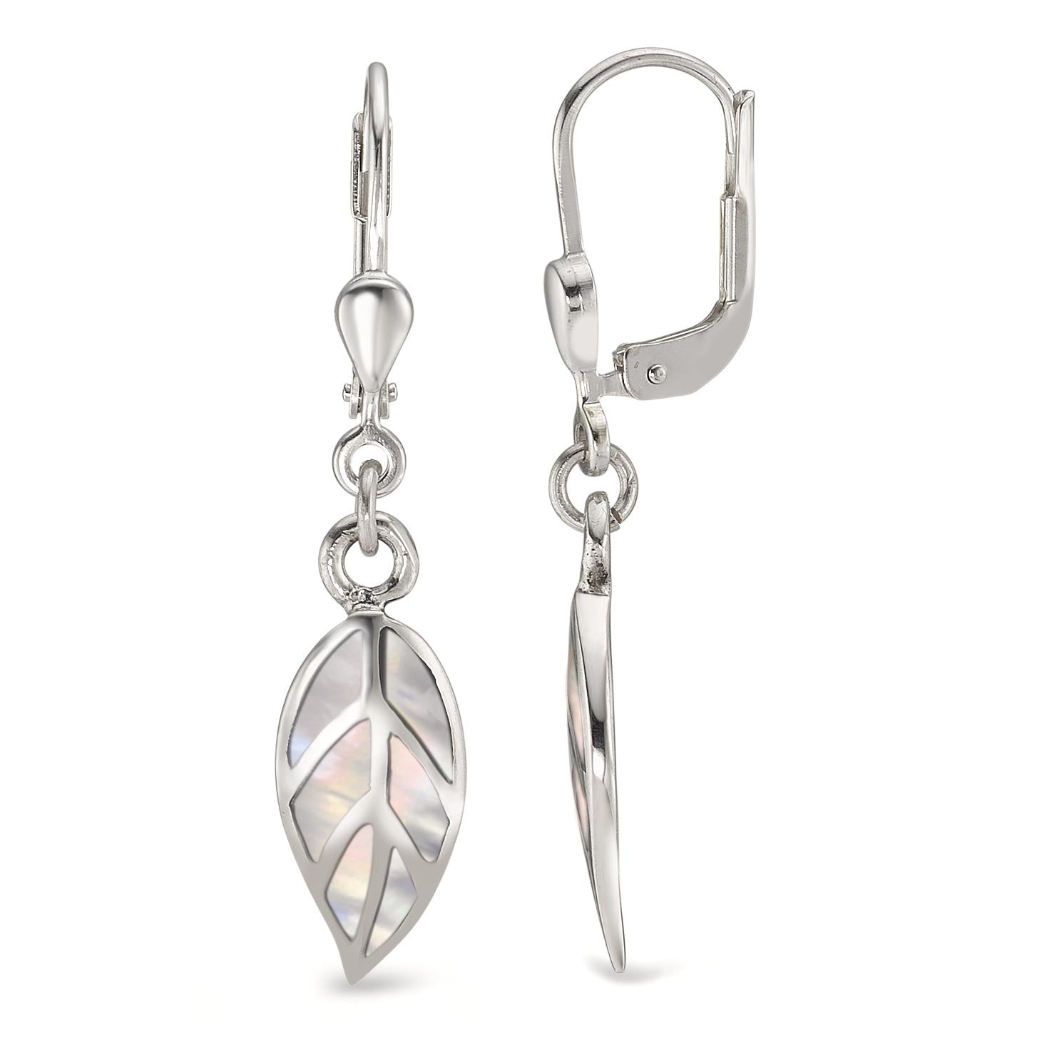 Boucles D'oreilles Vintage En Nacre - Modèle Pendants Argentés, Occasion En Bon état - Style Rétro