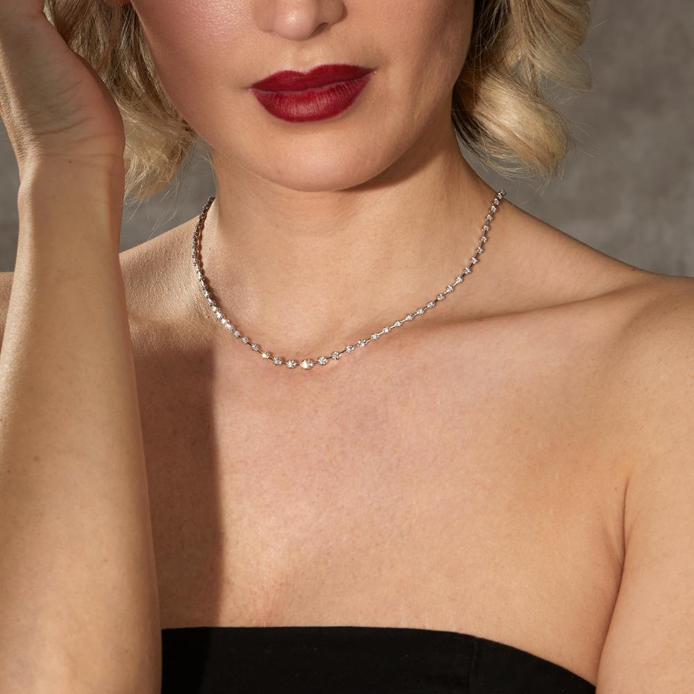 Collier Or blanc 18K Diamant 1.58 ct, 77 Pierres, w-si 43 cm