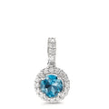 Pendentif Or blanc 18K Topaze London Blue, Diamant blanc, 0.12 ct Ø8 mm
