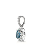 Pendentif Or blanc 18K Topaze London Blue, Diamant blanc, 0.12 ct Ø8 mm