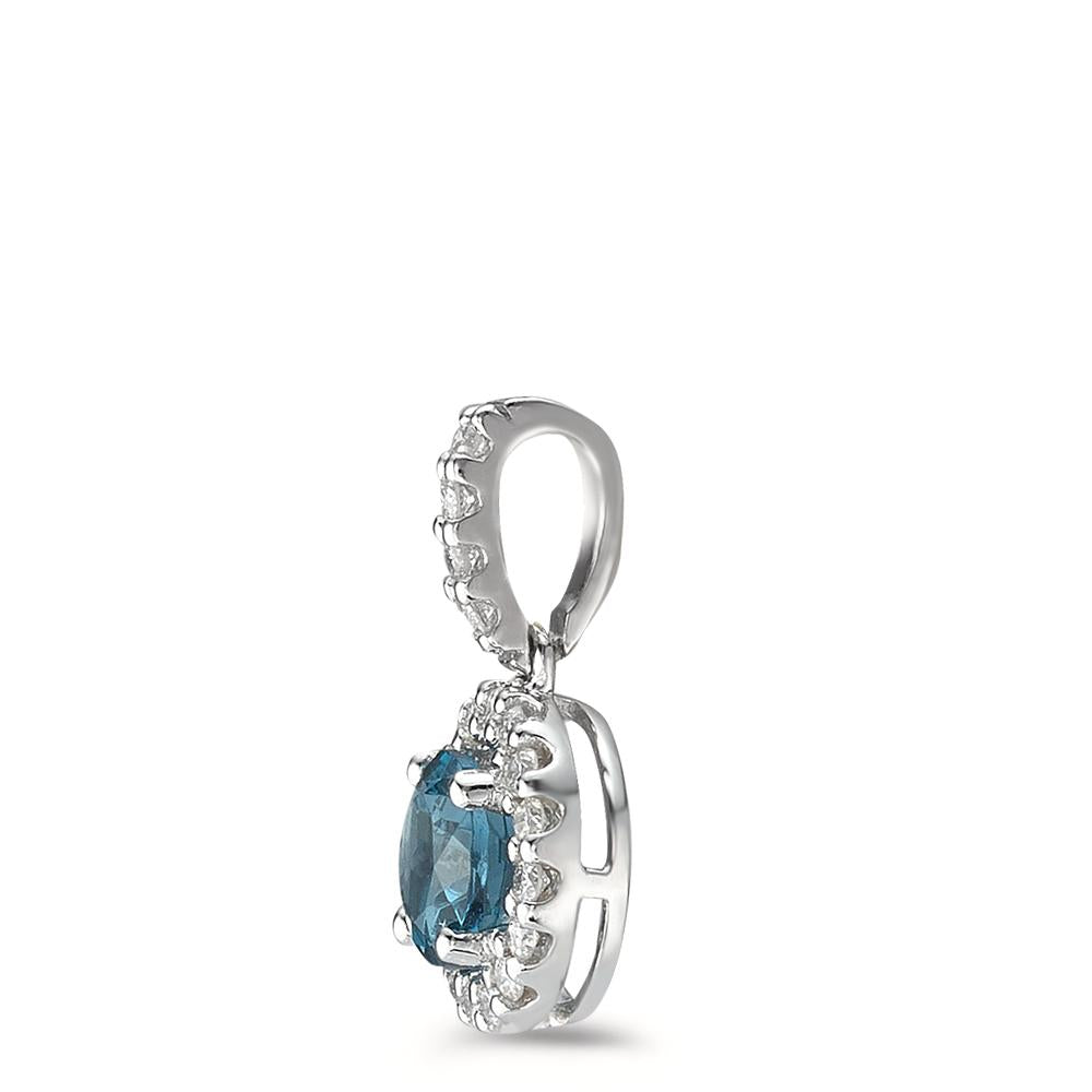 Pendentif Or blanc 18K Topaze London Blue, Diamant blanc, 0.12 ct Ø8 mm