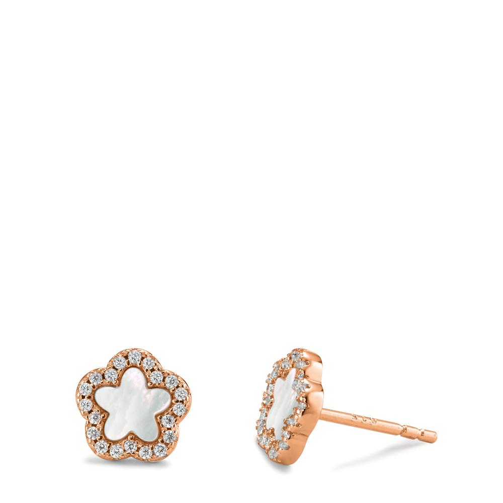 Clous d'oreilles Argent Zircone rosé Plaqué or nacre blanc Fleur Ø8 mm