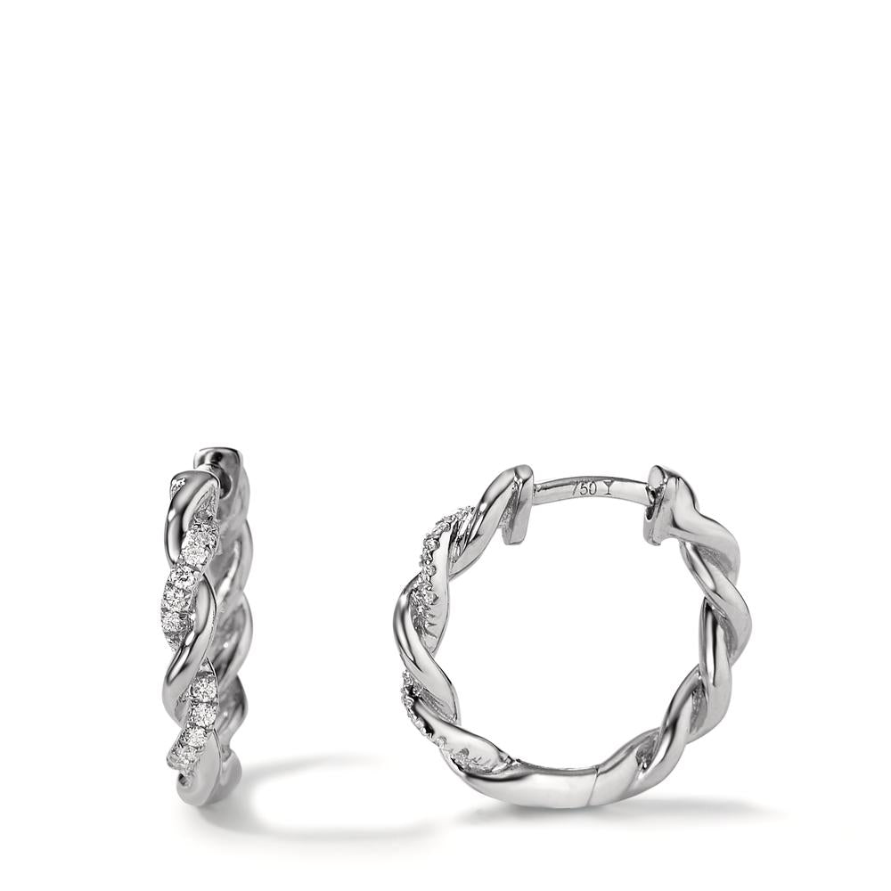 Klappcreolen 750/18 K Weissgold Diamant 0.09 ct, 24 Steine, w-si