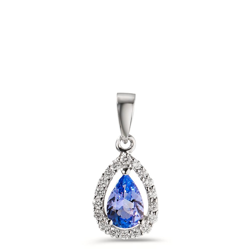 Pendentif Or blanc 18K Tanzanite, Diamant 0.12 ct, 18 Pierres, w-si