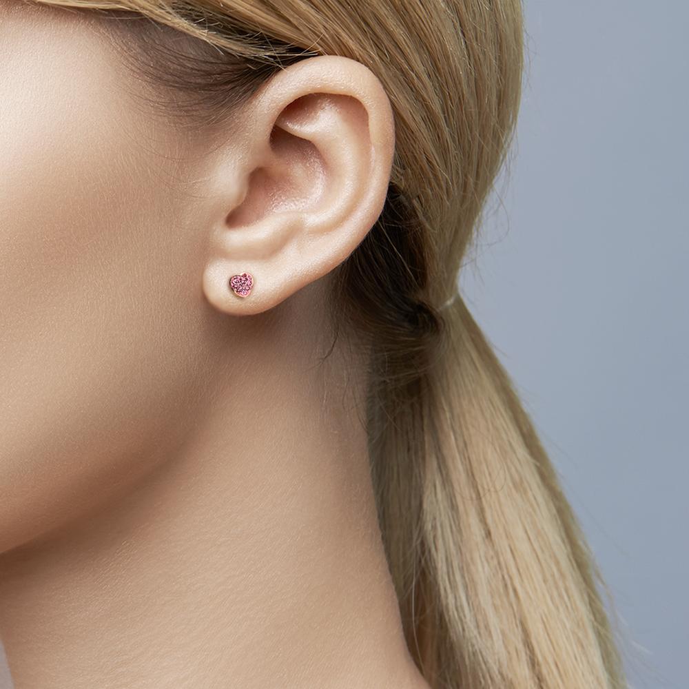 Ohrstecker 585/14 K Gelbgold Kristall pink, 14 Steine Herz Ø4.5 mm