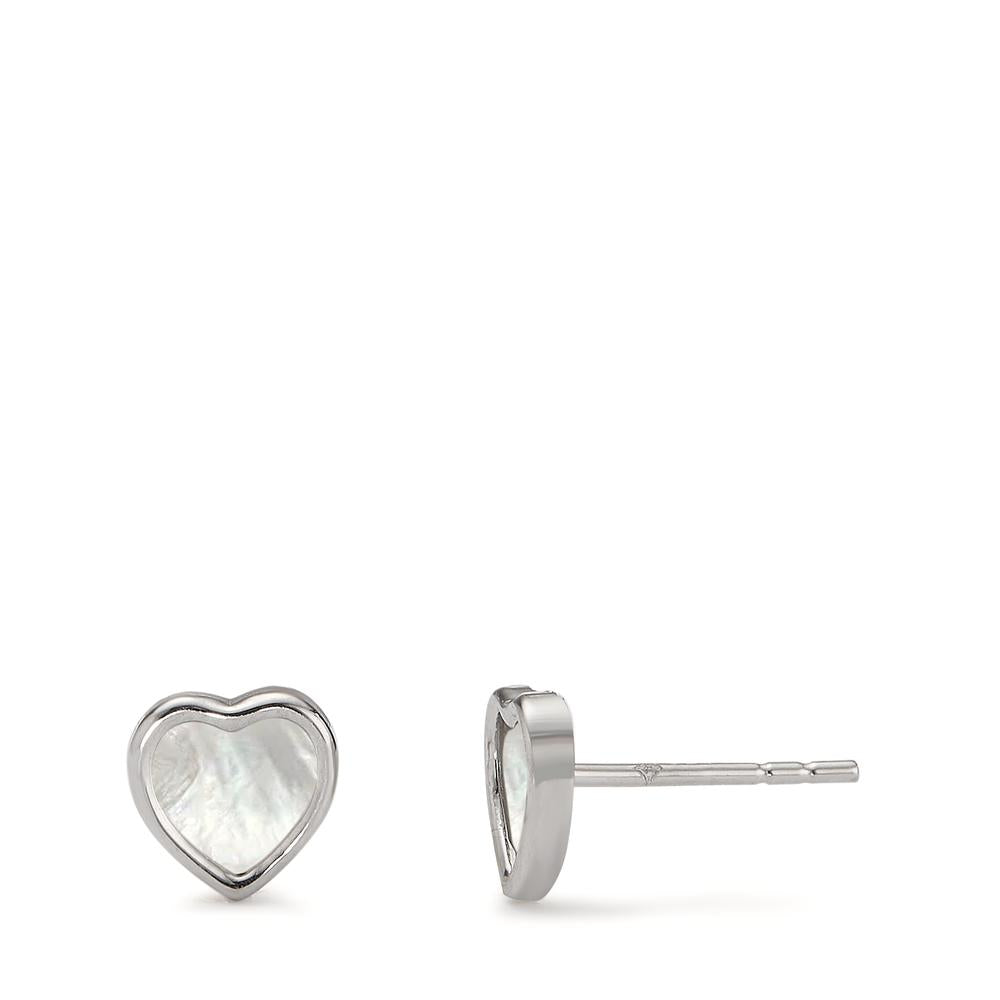 Clous d'oreilles Or blanc 14K nacre blanc Coeur Ø6 mm
