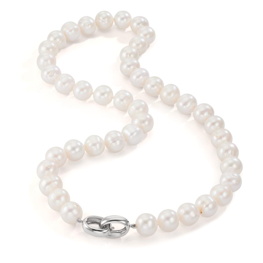 Collier Argent Rhodié perle d'eau douce blanc, 12 mm 50 cm