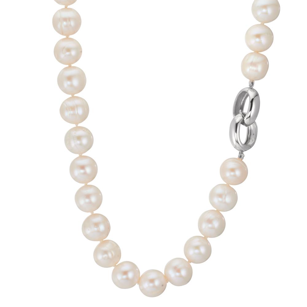 Collier Argent Rhodié perle d'eau douce blanc, 12 mm 50 cm